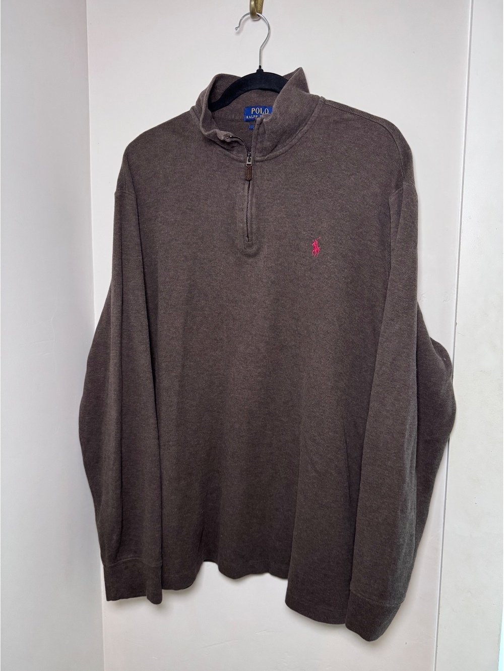 Polo Ralph Lauren Estate Rib Quarter Zip Pullover Men’s XL Brown Red Pony